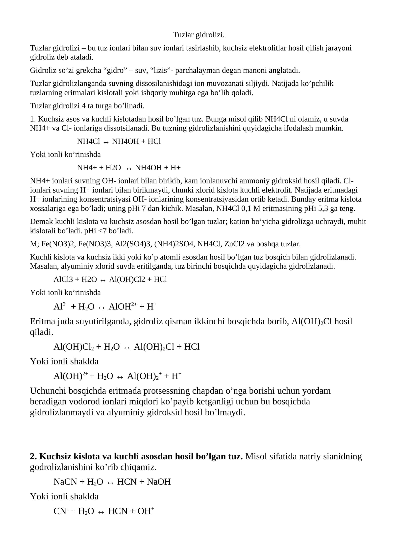 Tuzlar gidrolizi