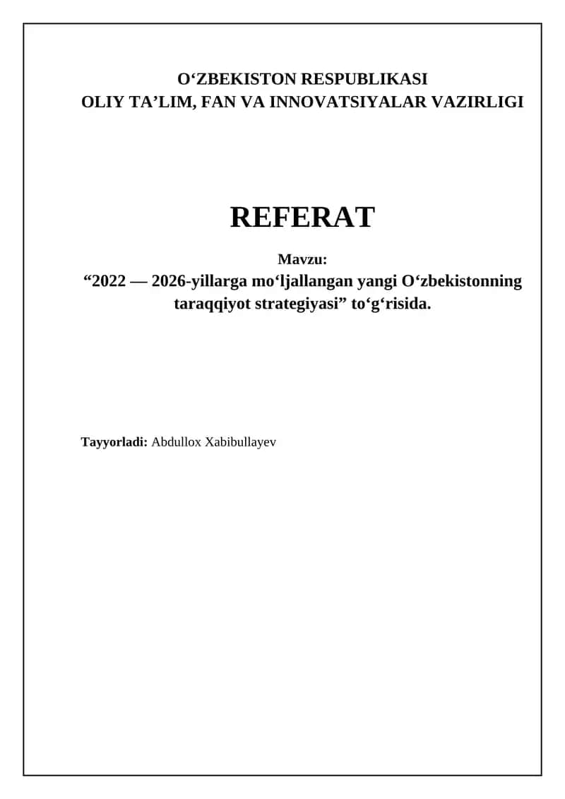 Yangi Oʻzbekiston taraqqiyot strategiyasi