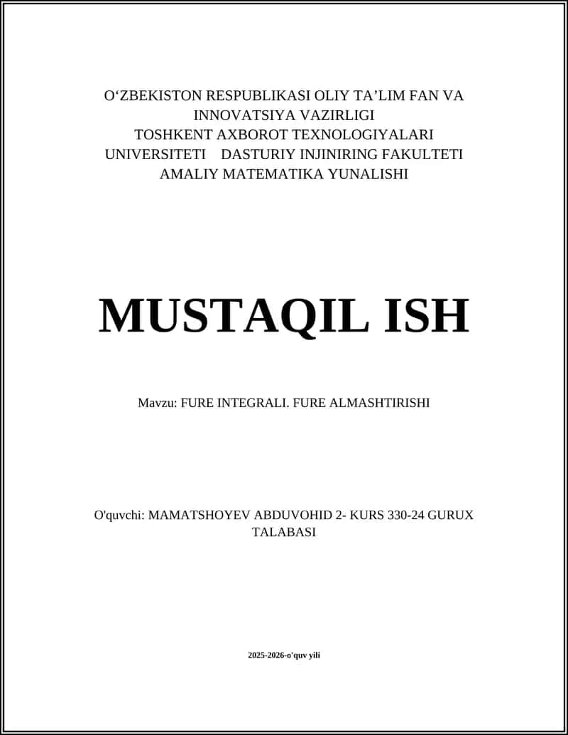 FURE INTEGRALI. FURE ALMASHTIRISHI