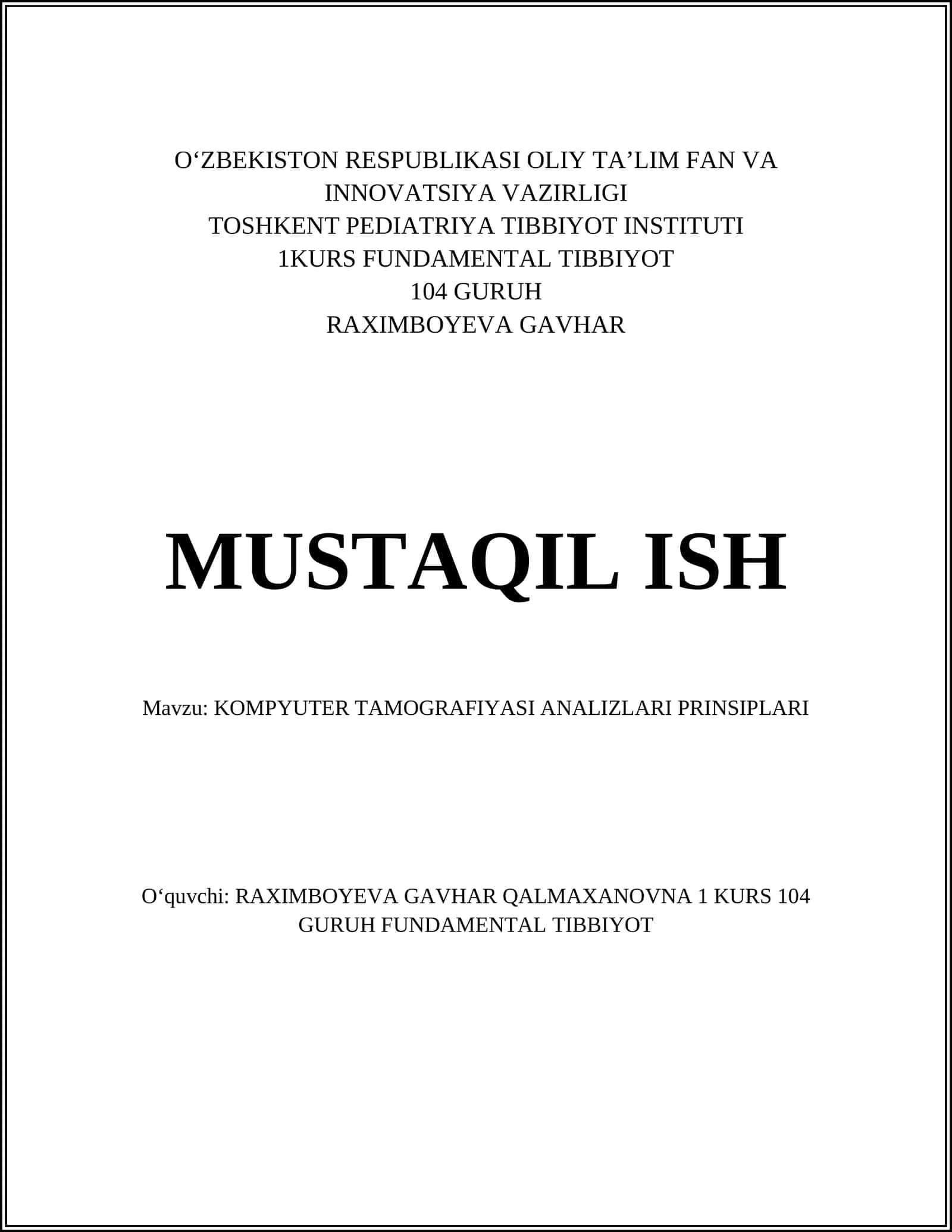 KOMPYUTER TOMOGRAFIYASI ANALIZLARI PRINSIPLARI