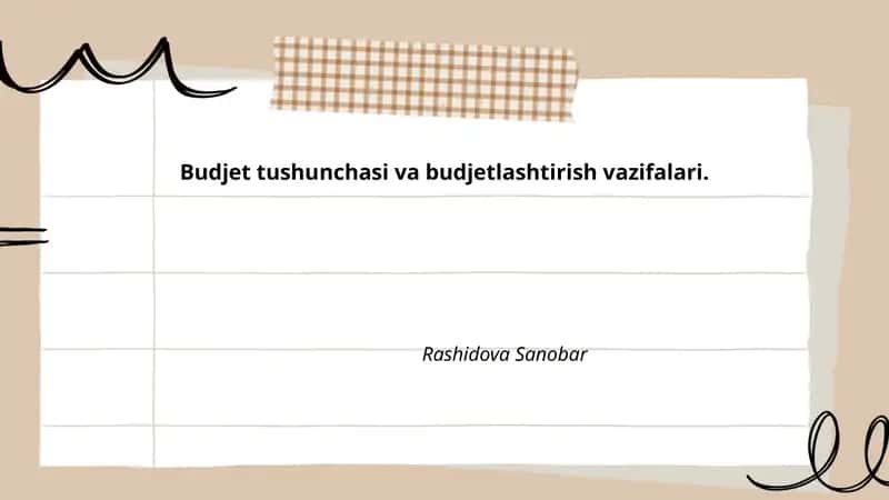Budjet tushunchasi va budjetlashtirish vazifalari