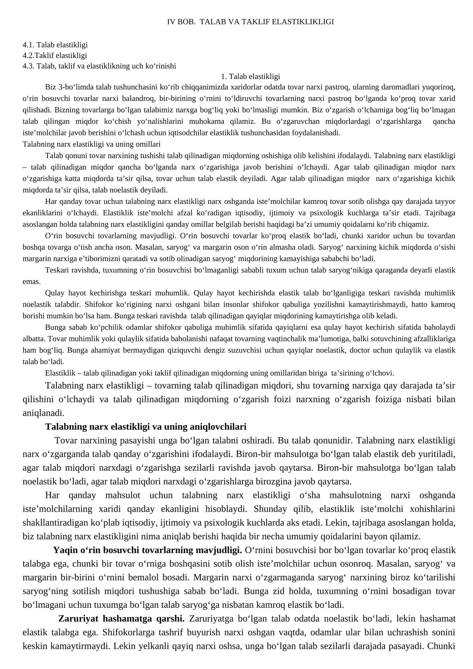 TALAB VA TAKLIF ELASTIKLIKLIGI