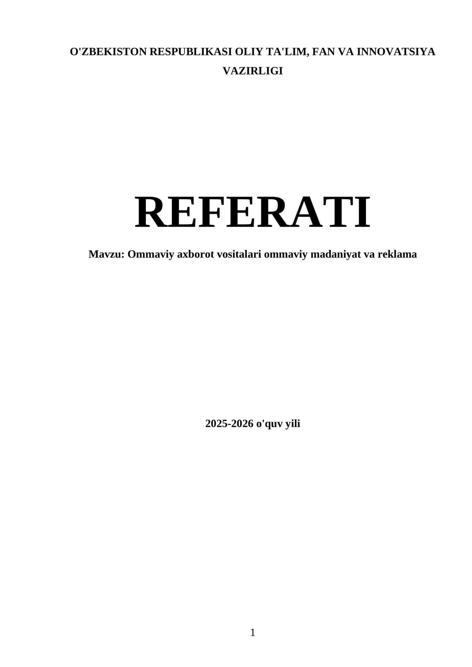 Ommaviy axborot vositalari ommaviy madaniyat va reklama