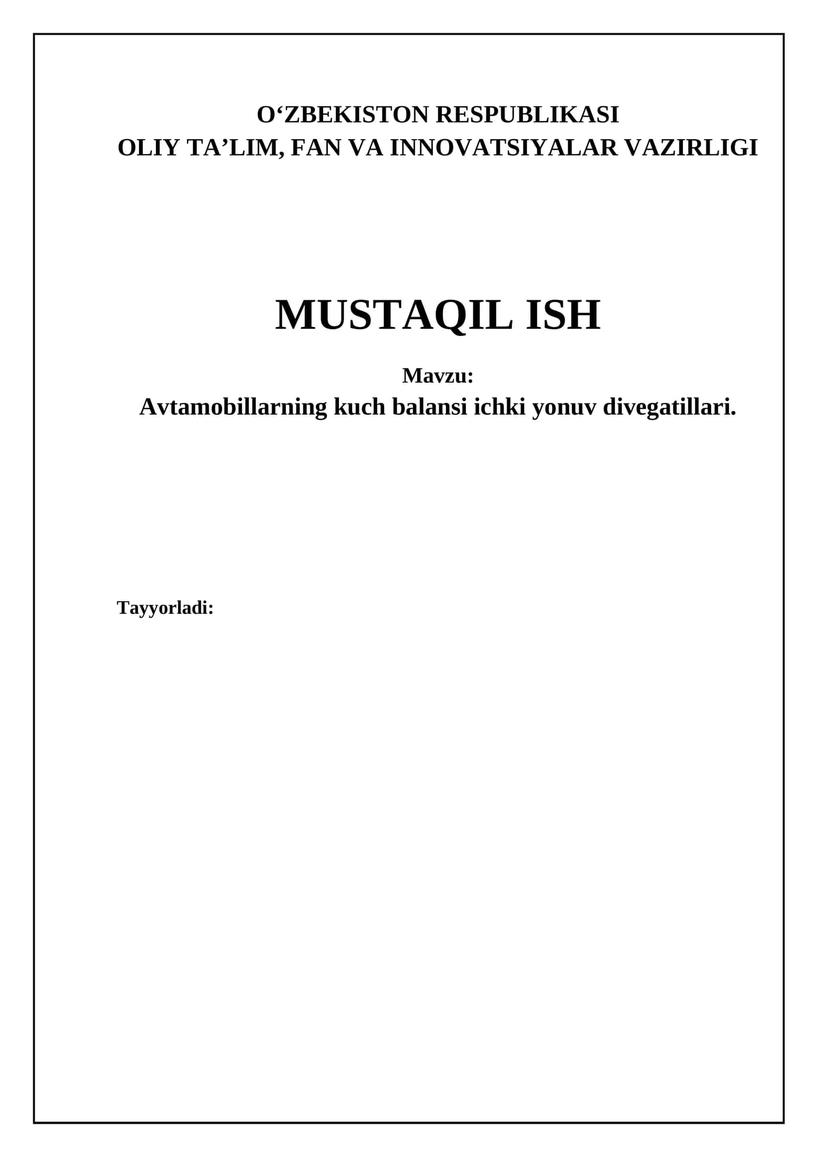 Avtomobil quvvat balansining asoslari