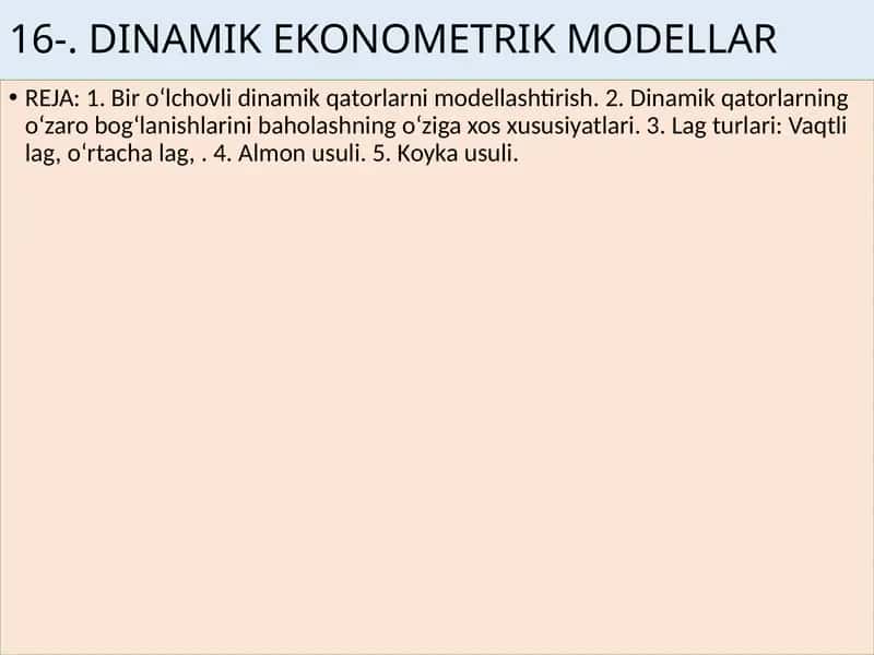 DINAMIK EKONOMETRIK MODELLAR