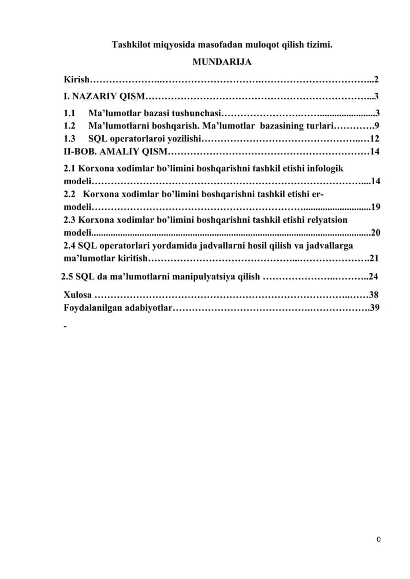 Tashkilot miqyosida masofadan muloqot qilish tizimi
