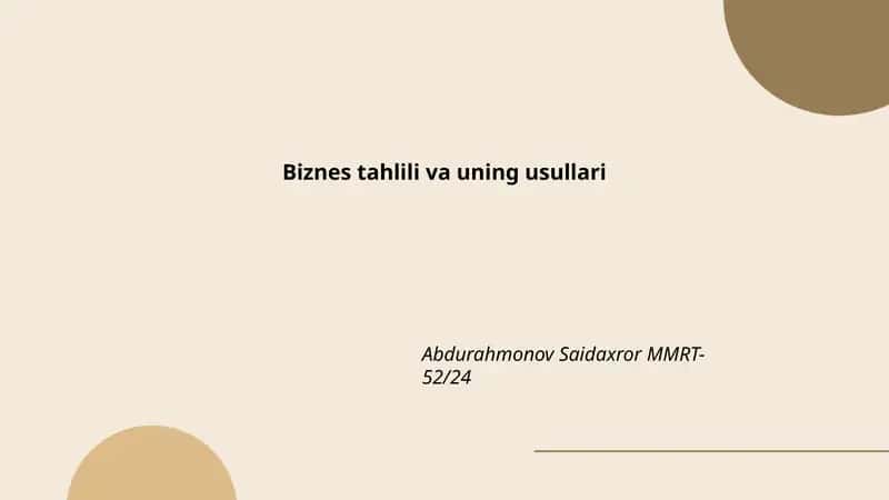 Biznes tahlili va uning usullari