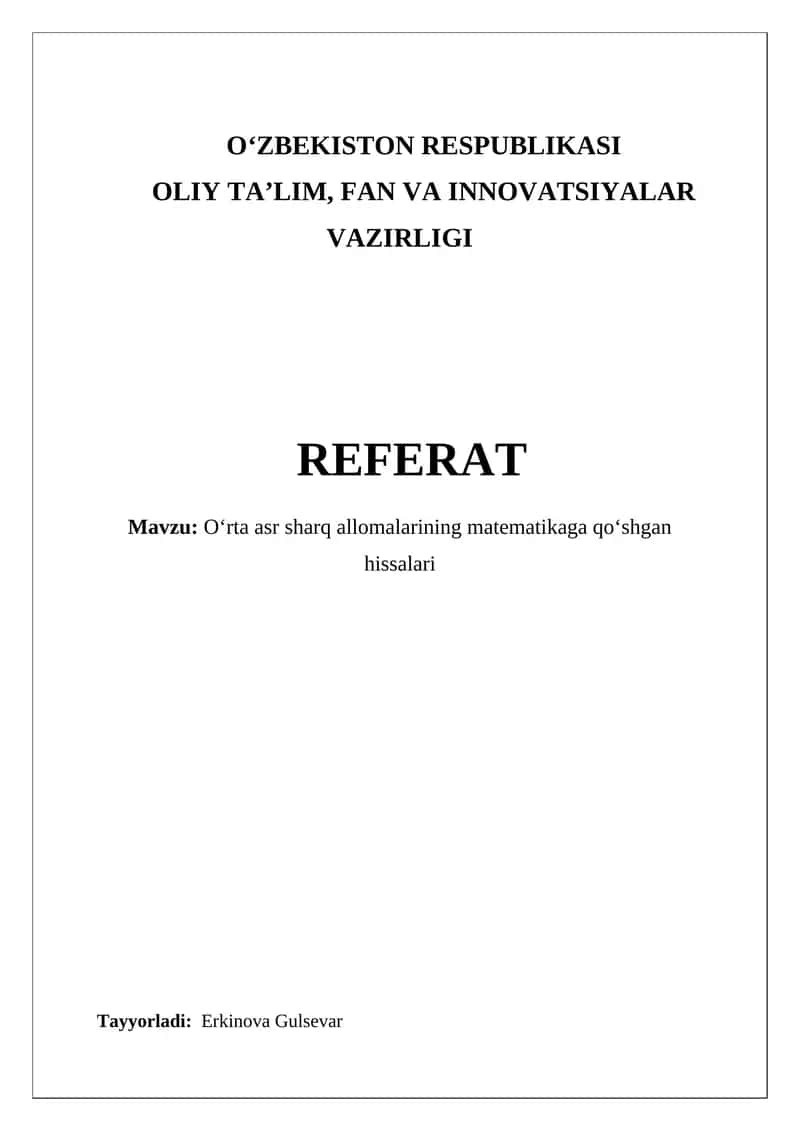 Oʻrta asr sharq allomalarining matematikaga qoʻshgan hissalari