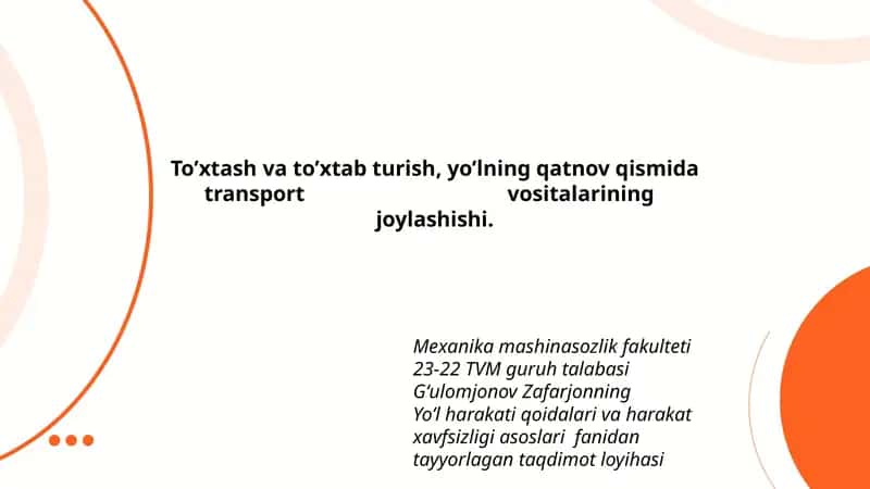 Yo’l harakati qoidalari va harakat xavfsizligi asoslari fanidan tayyorlagan taqdimot loyihasi
