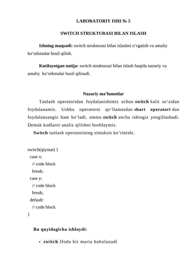 SWITCH STRUKTURASI BILAN ISLASH