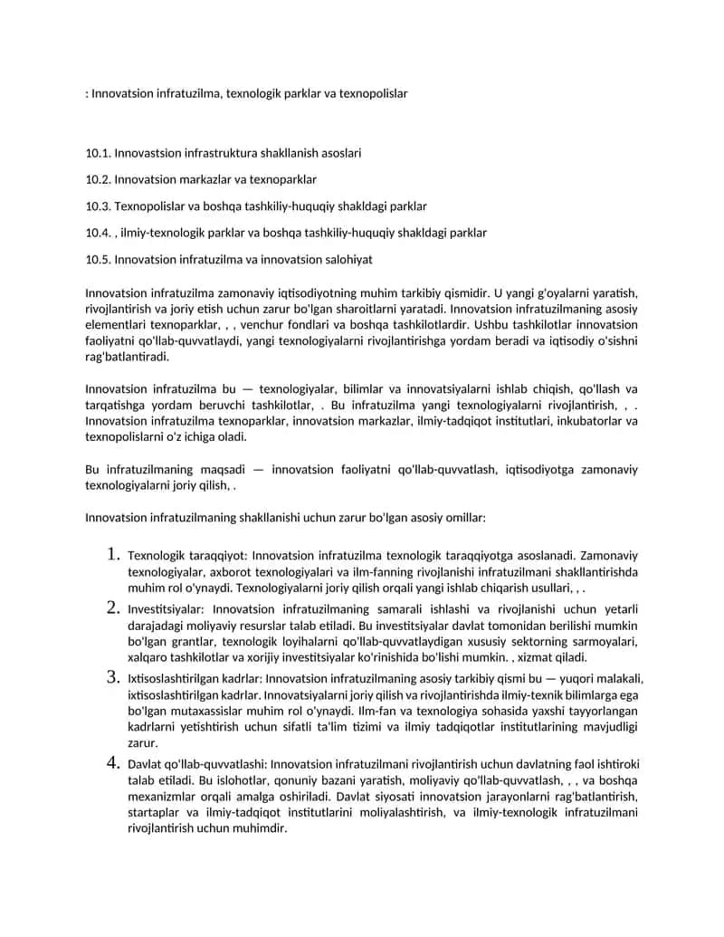 Innovatsion infratuzilma, texnologik parklar va texnopolislar