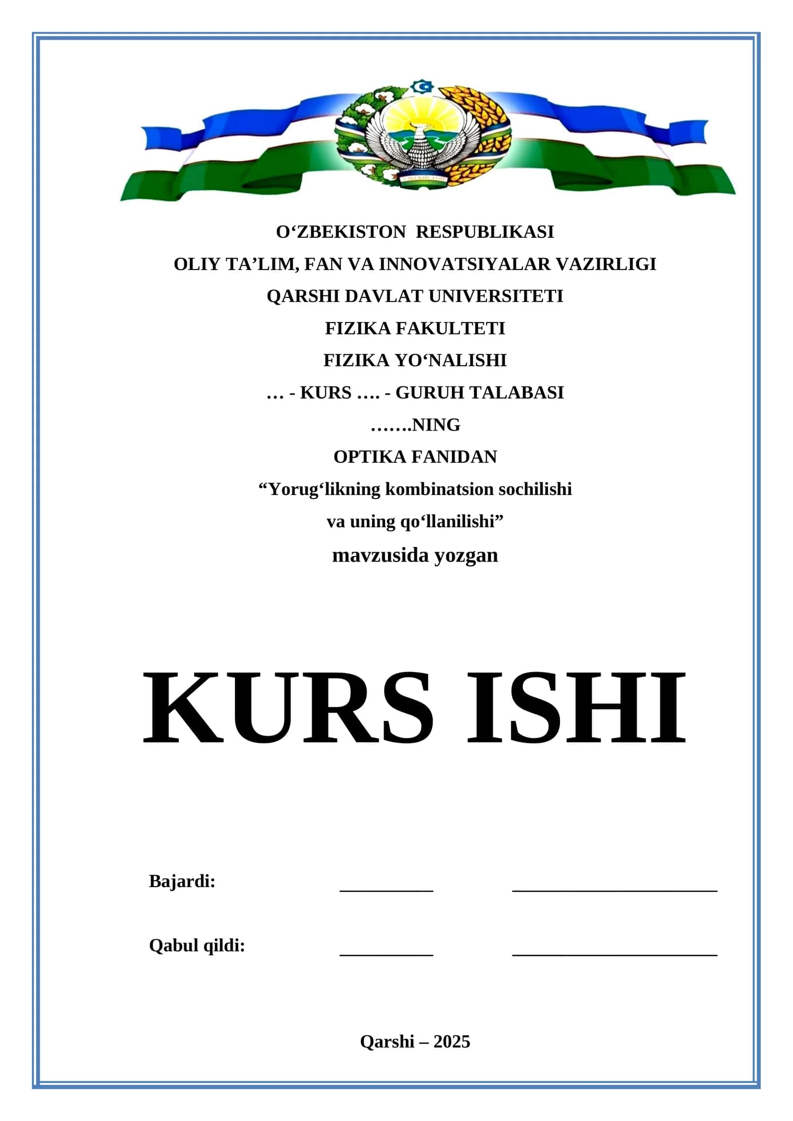Yorug‘likning kombinatsion sochilishi  va uning qo‘llanilishi mavzusida tayyor 18 betlik kurs ishi