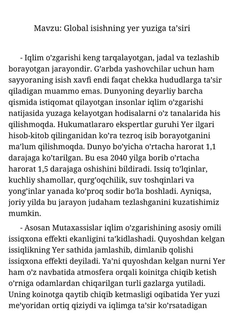 Global isishning yer yuziga ta’siri