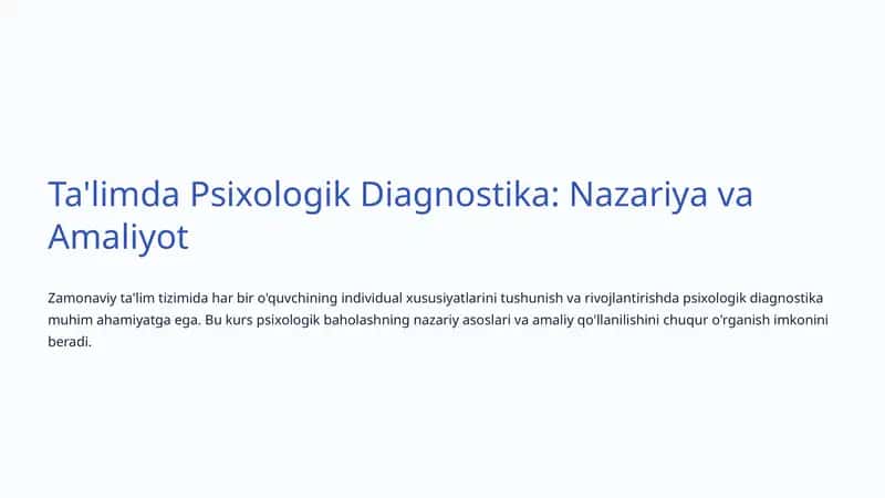 Psixologik Diagnostika: Nazariya va Amaliyot