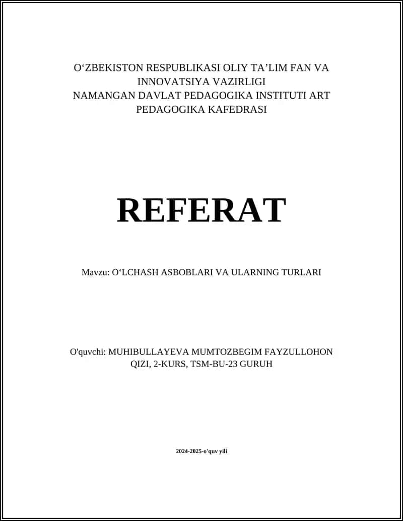 OʻLCHASH ASBOBLARI VA ULARNING TURLARI
