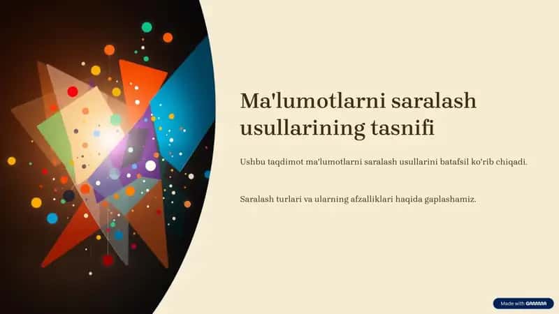 Ma'lumotlarni saralash usullarining tasnifi