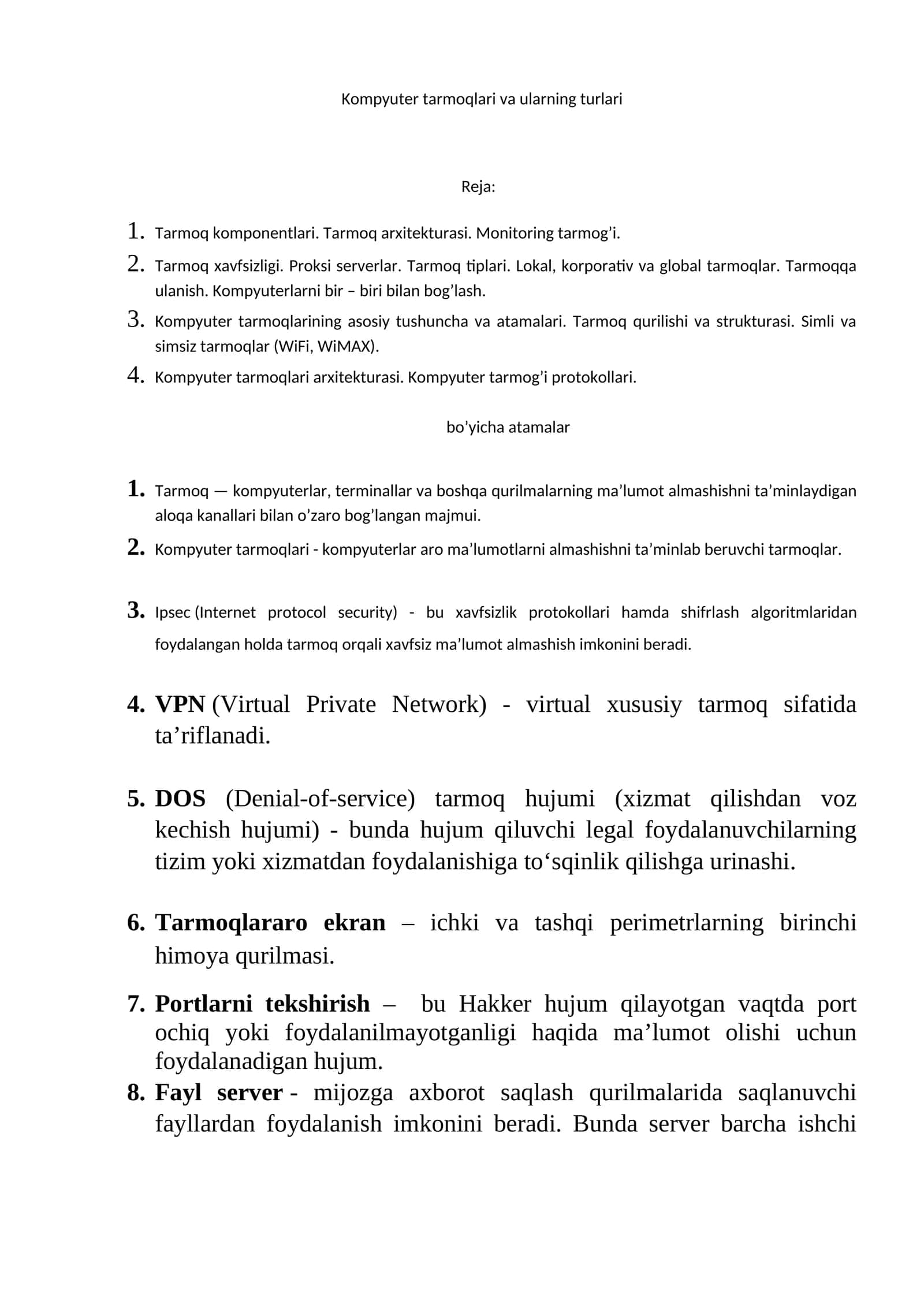 Kompyuter tarmoqlari va ularning turlari