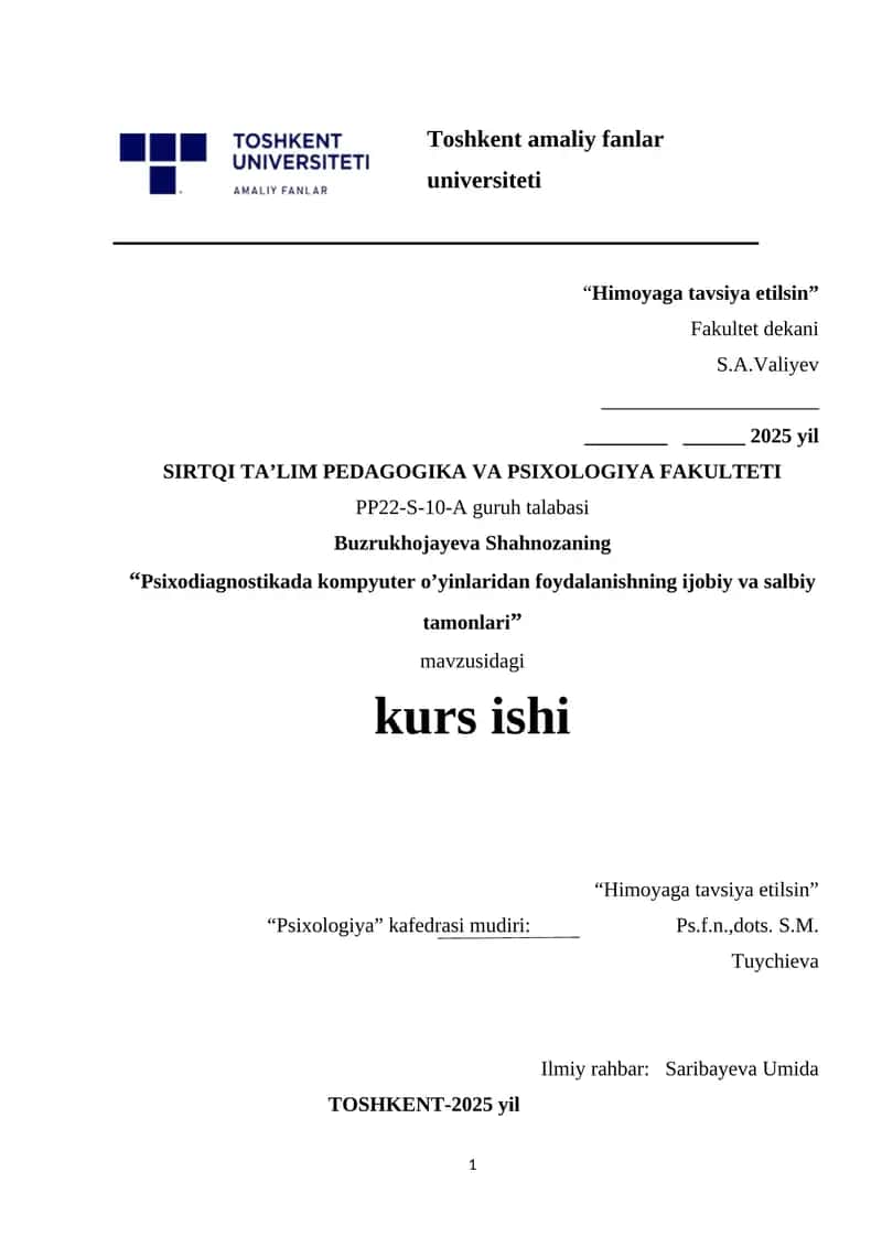 Psixodiagnostikada kompyuter o’yinlaridan foydalanishning ijobiy va salbiy tamonlari.