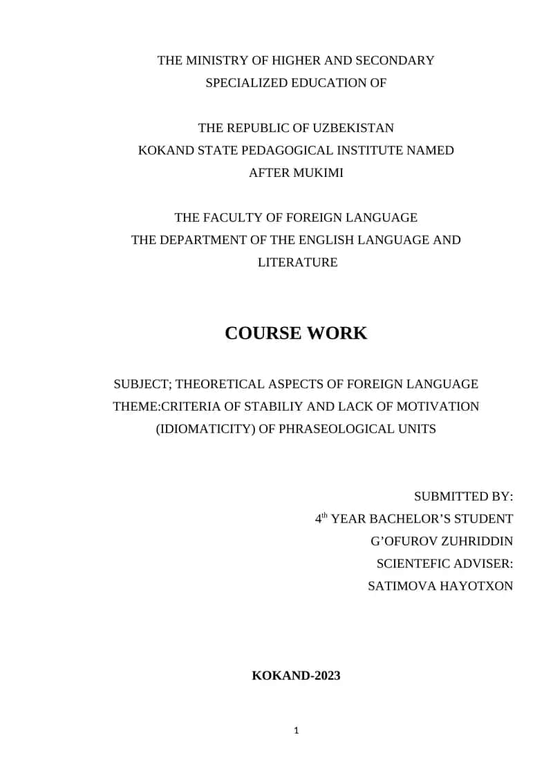 Course Work on Theoretical Aspects of Foreign Language