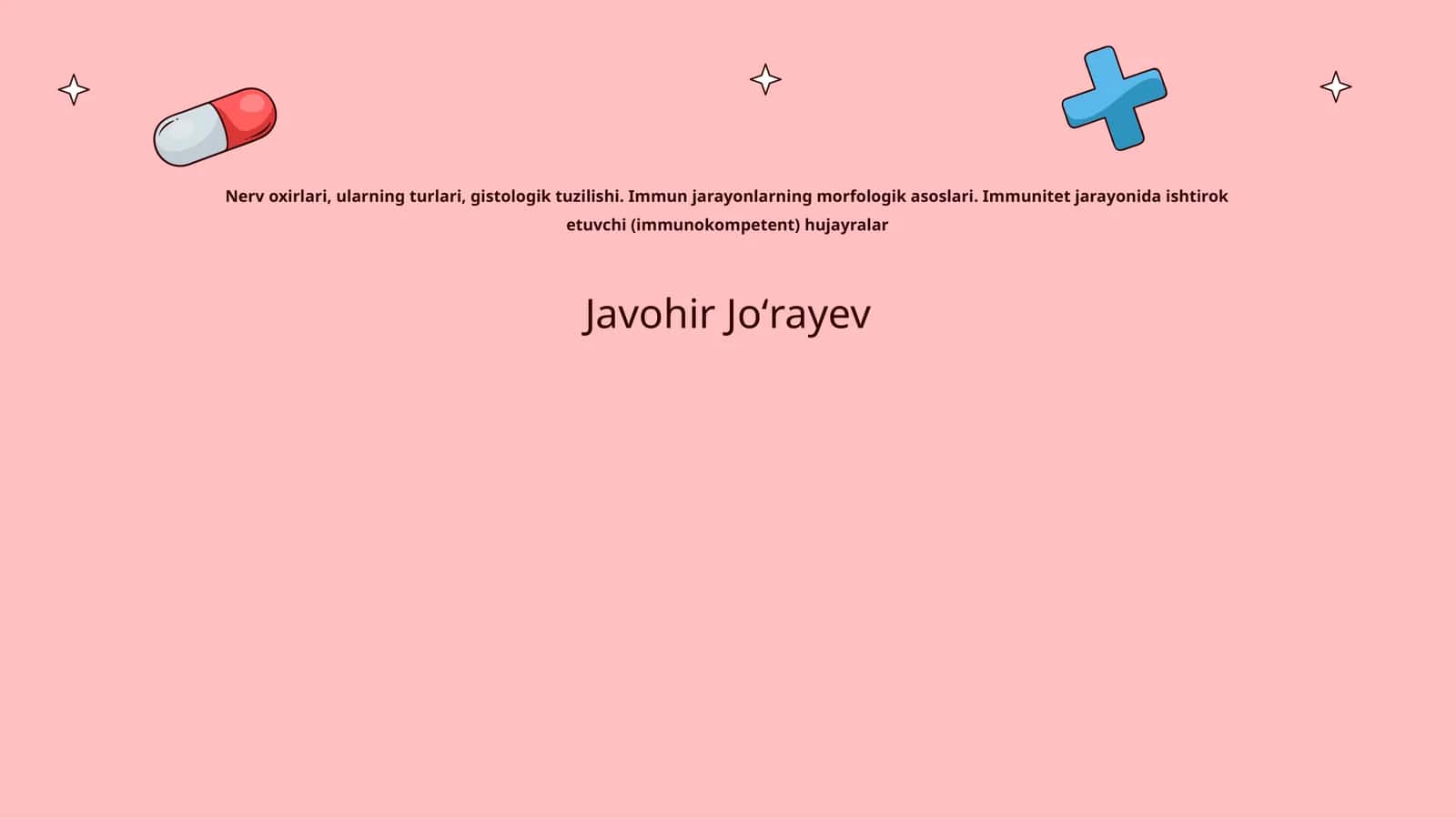 Nerv oxirlari, ularning turlari, gistologik tuzilishi. Immun jarayonlarning morfologik asoslari. Immunitet jarayonida ishtirok etuvchi (immunokompetent) hujayralar