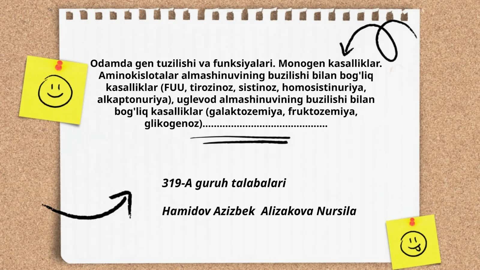 Odamda gen tuzilishi va funksiyalari. Monogen kasalliklar. Aminokislotalar almashinuvining buzilishi