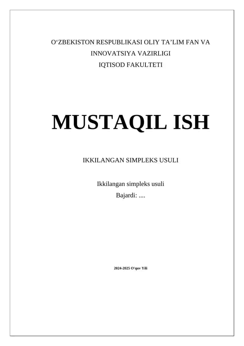 Ikkilangan Simpleks Usuli