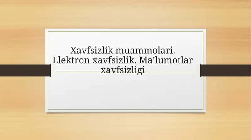 Xavfsizlik muammolari. Elektron xavfsizlik. Maʼlumotlar xavfsizligi