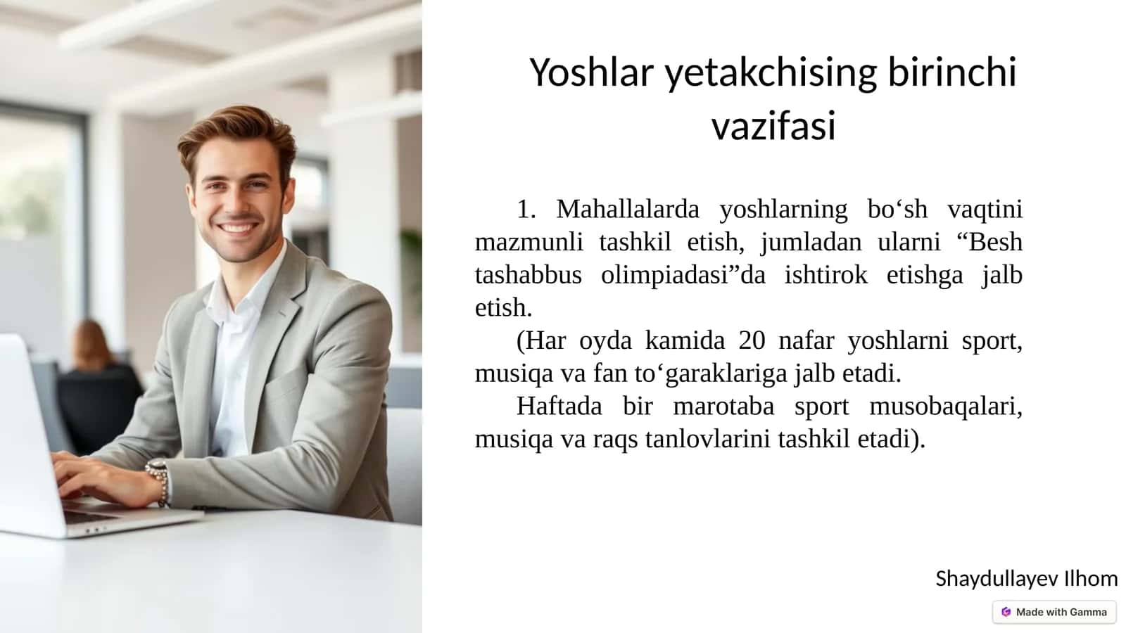 Yoshlarning bo'sh vaqtini mazmunli tashkil etish
