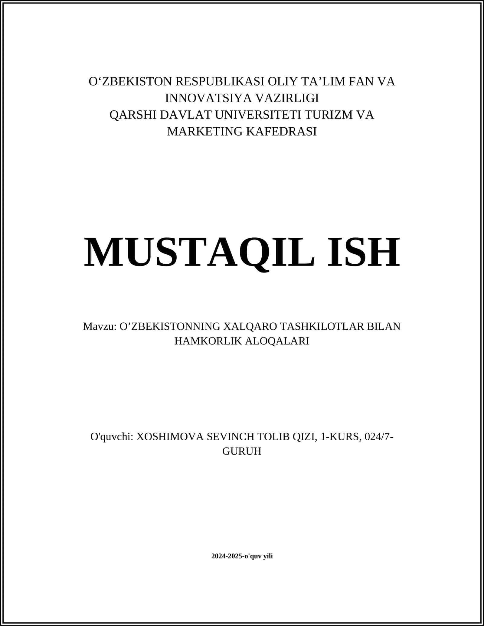 O'zbekistonning Xalqaro Tashkiyotlar Bilan Hamkorlik Aloqalari