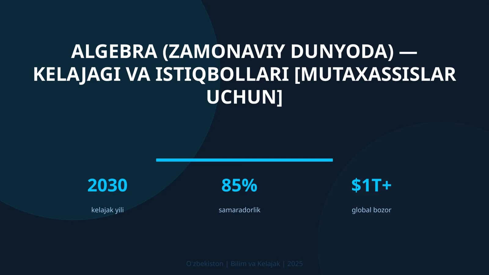 ALGEBRA (ZAMONAVIY DUNYODA) — KELAJAGI VA ISTIQBOLLARI [MUTAXASSISLAR UCHUN]