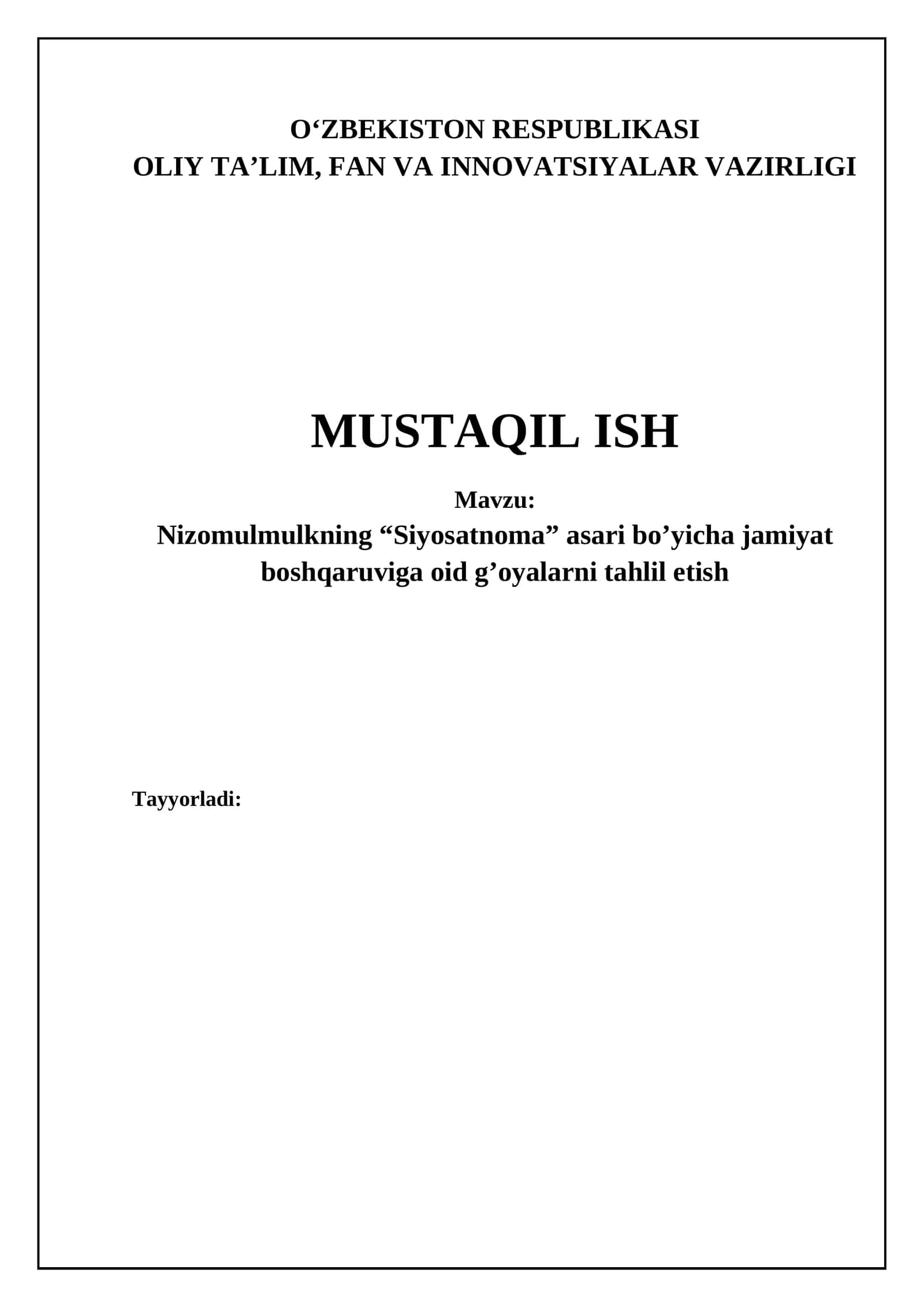 Nizomulmulkning “Siyosatnoma” asari
