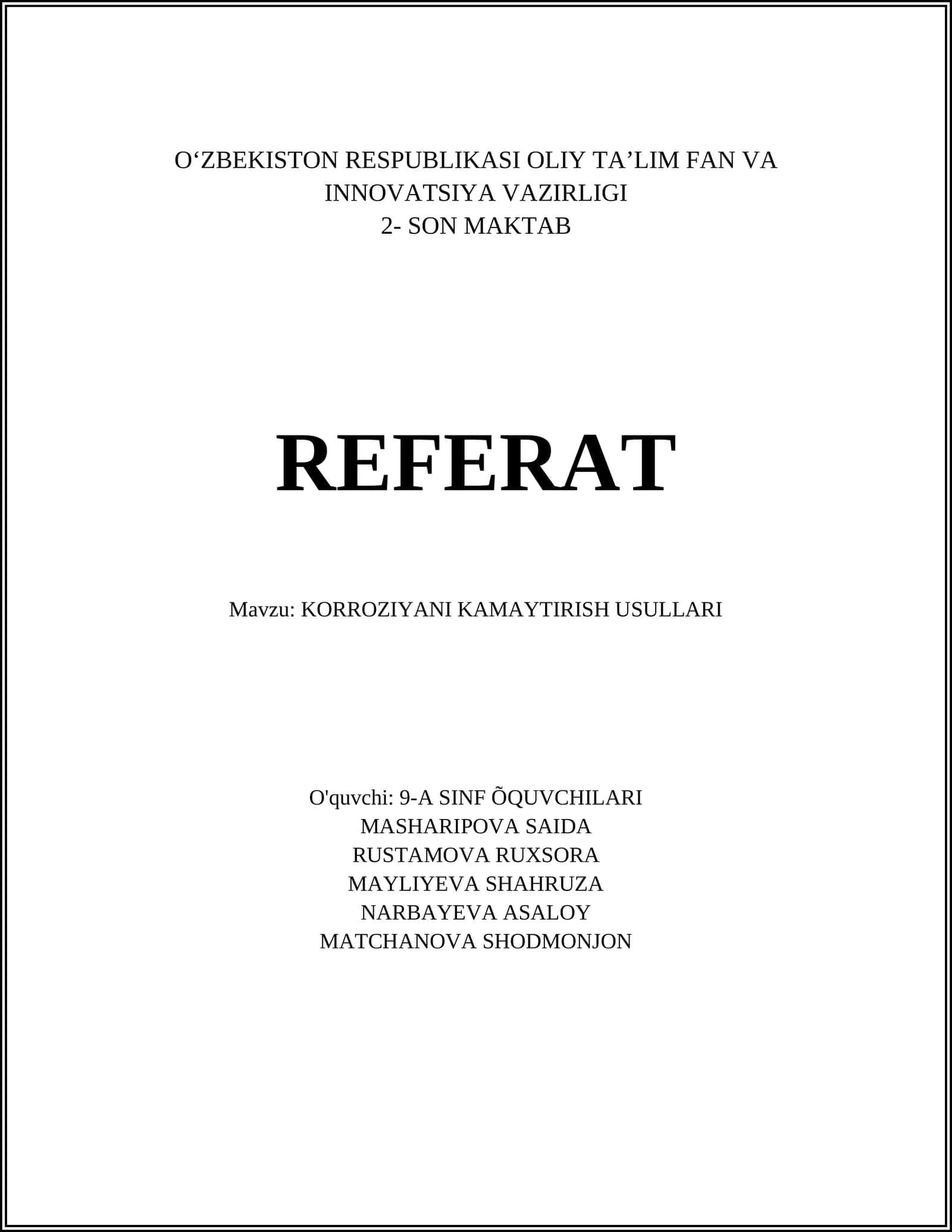 KORROZIYANI KAMAYTIRISH USULLARI