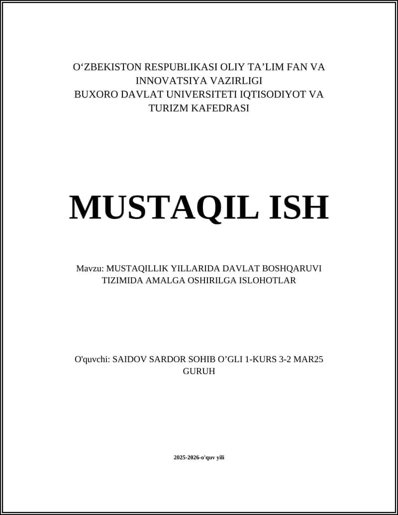 MUSTAQILLIK YILLARIDA DAVLAT BOSHQARUVI TIZIMIDA AMALGA OSHIRILGA ISLOHOTLAR