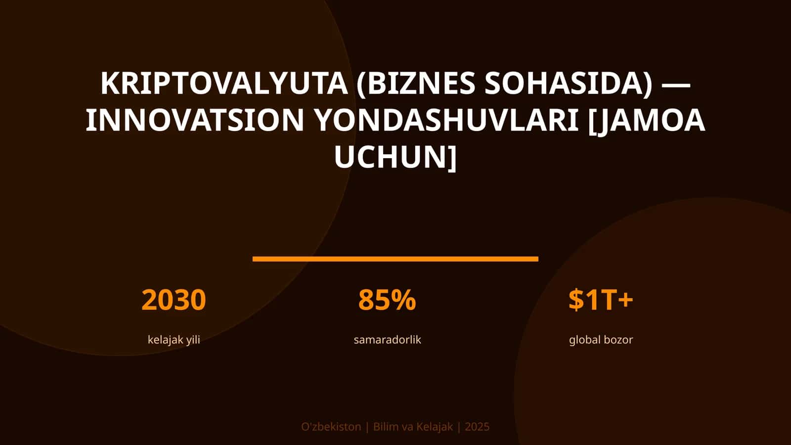 Kriptovalyuta (biznes sohasida) — innovatsion yondashuvlari [jamoa uchun]