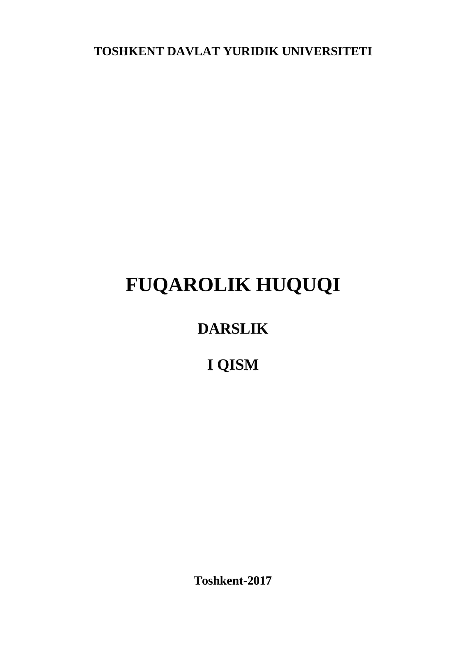 FUQAROLIK HUQUQI  DARSLIK I QISM