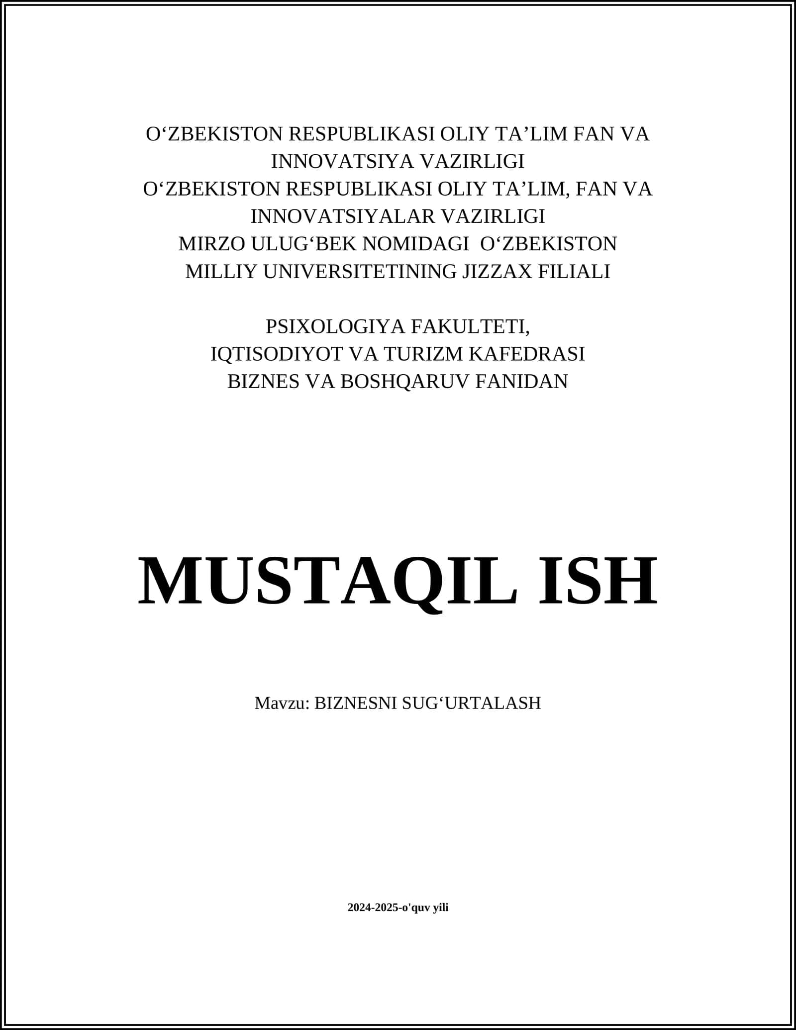 BIZNESNI SUG‘URTALASH