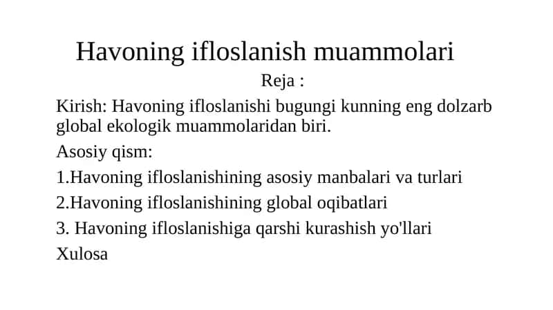 Havoning ifloslanish muammolari