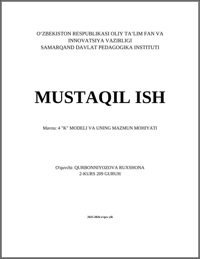 4 "K" MODELI VA UNING MAZMUN MOHIYATI