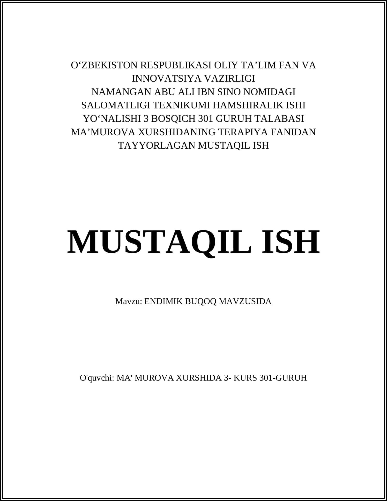 ENDIMIK BUQOQ MAVZUSIDA