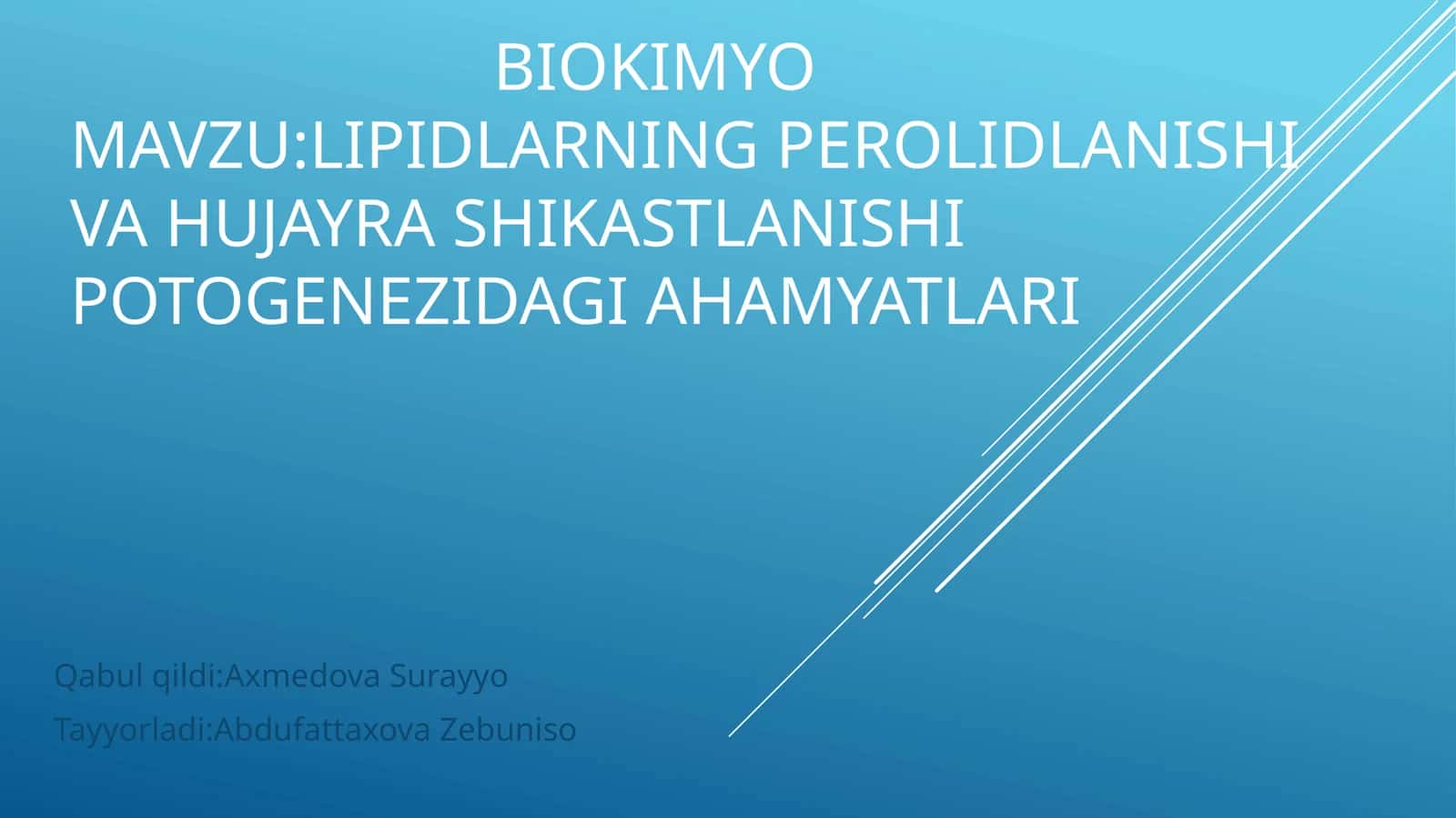 Lipidlarning perolidlanishi va hujayra shikastlanishi potogenezidagi ahamiyatlari