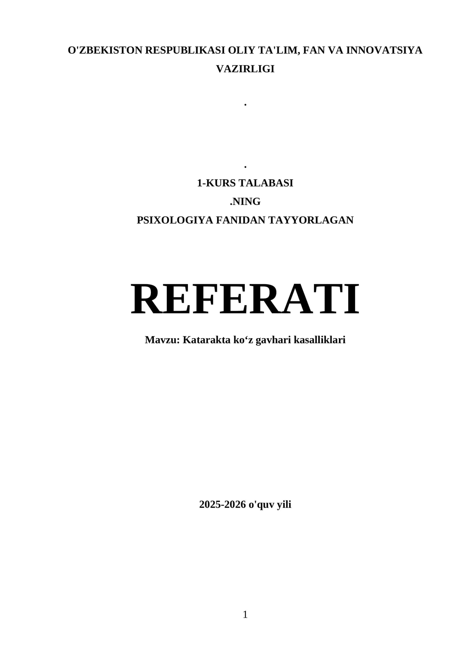 Katarakta koʻz gavhari kasalliklari REFERATI