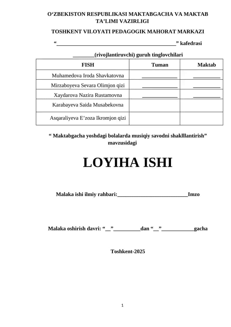 Bolalarning musiqiy qobiliyatlari, didi, estetika va ijodkorlikni rivojlantirish metodikasi .docx