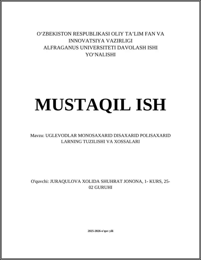 UGLEVODLAR MONOSAXARID DISAXARID POLISAXARID LARNING TUZILISHI VA XOSSALARI