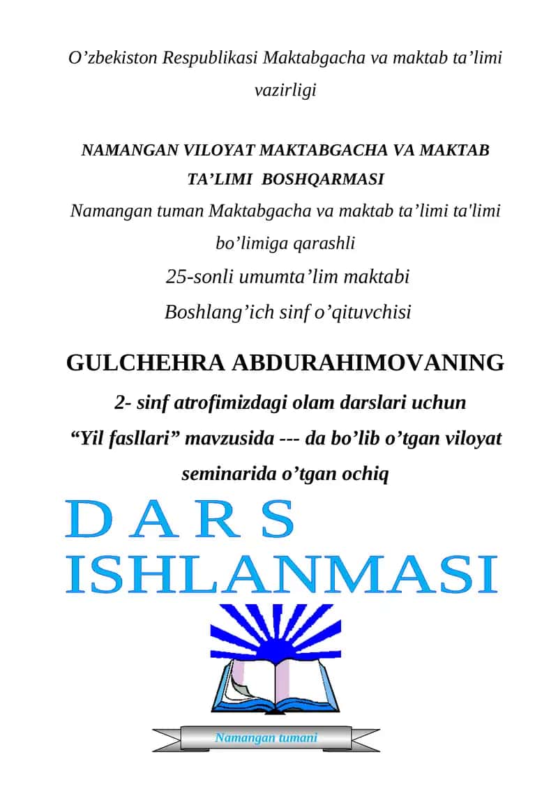 Yil fasllari dars ishlanmasi