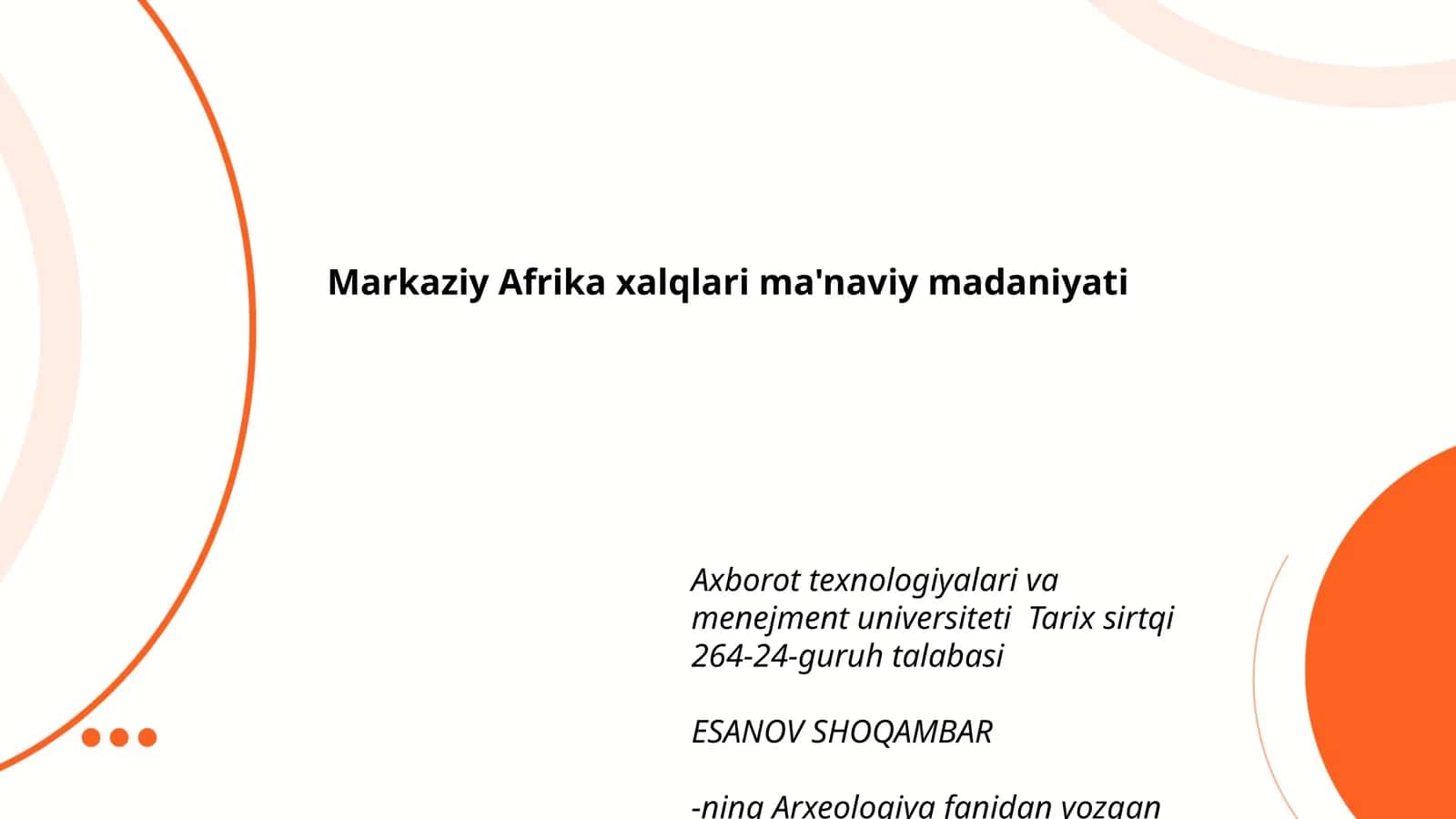 Markaziy Afrika xalqlari ma'naviy madaniyati