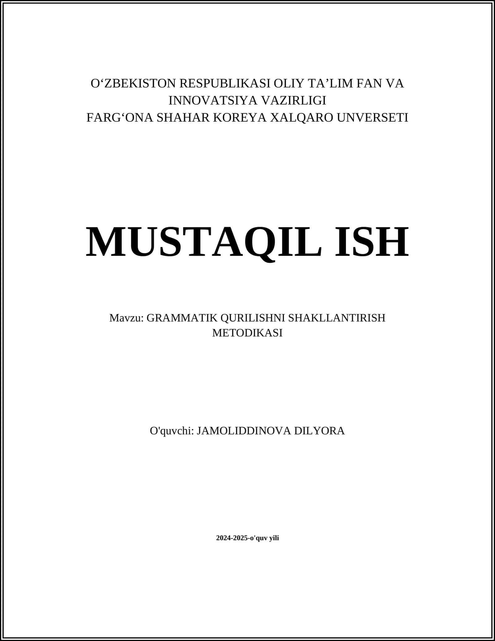 GRAMMATIK QURILISHNI SHAKLLANTIRISH METODIKASI