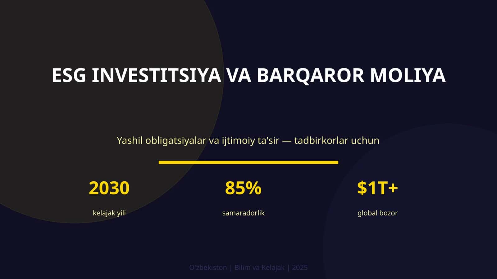 ESG Investitsiya va Barqaror Moliya