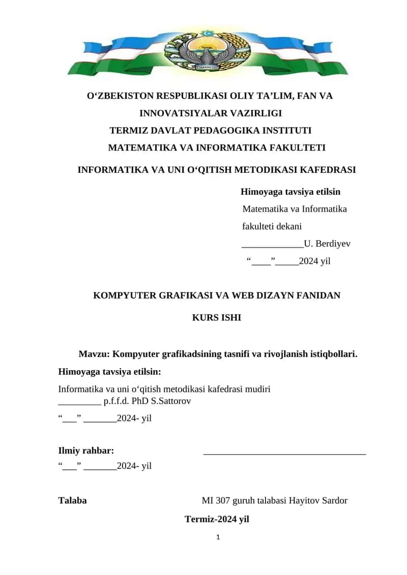 Kompyuter grafikadsining tasnifi va rivojlanish istiqbollari
