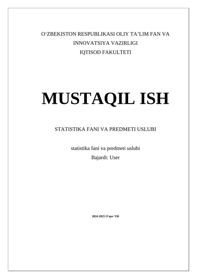 Statistika fani va predmeti uslubi