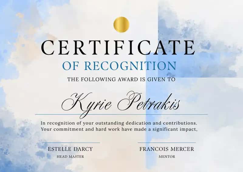 CERTIFICATE OF RECOGNITION